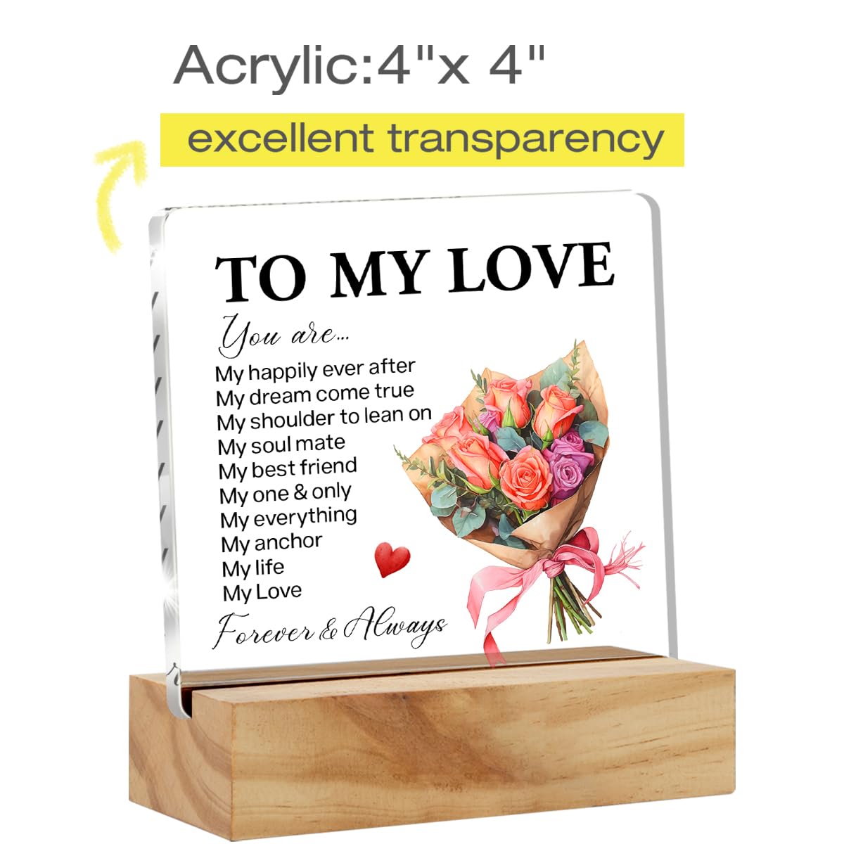 Romantic Gifts for Her Him - Anniversary Birthday Gifts for Girlfriend Boyfriend Husband Wife - You Are My Love Acrylic Plaque Desk Decor Sign 4x4 Inches