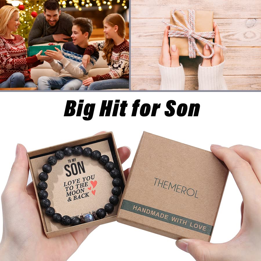 THEMEROL Handmade Gifts for Boys/Men-Love/Strength-Natural Gemstone Bracelet for Son Grandson Dad Boyfriend Husband Brother Nephew Uncle