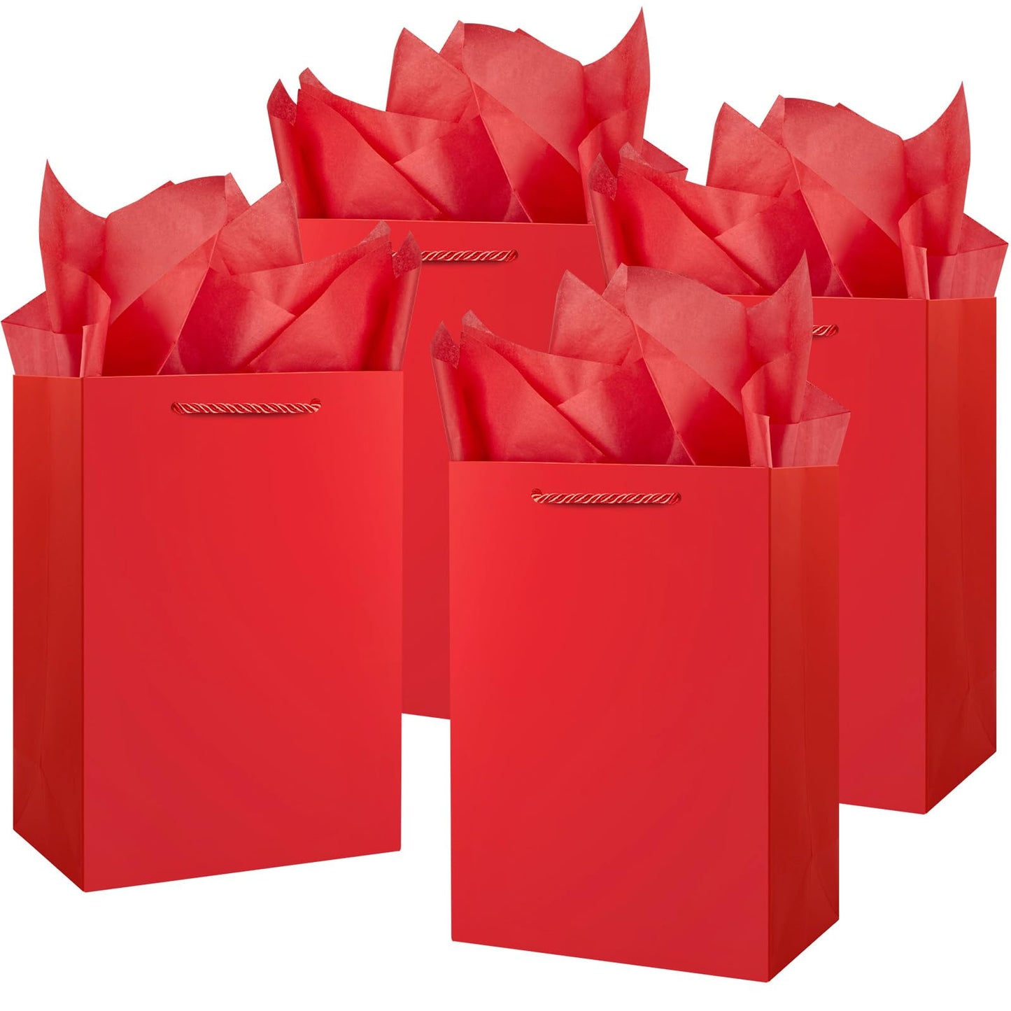 Jutieuo 10 Pack Luxury Red Gift Bags Medium Size with Tissue Paper, Premium Paper Gift Wrap Bags with Handles for Birthday, Wedding, Holiday, Party - 11" x 8" x 4"