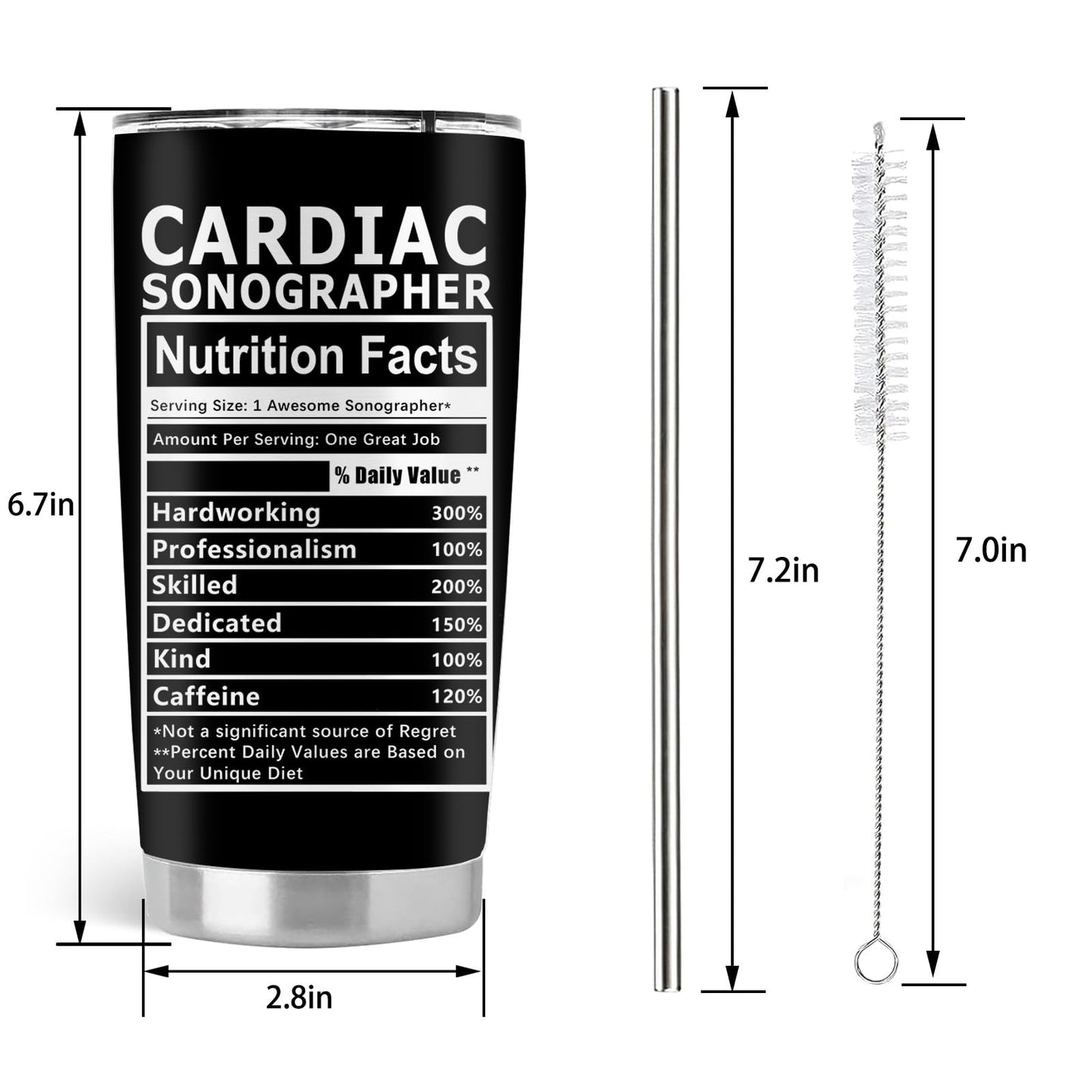 Cardiac Sonographer Gifts, Ultrasound Tech Student Gifts, 20oz Stainless Steel Tumbler with Lid Straw
