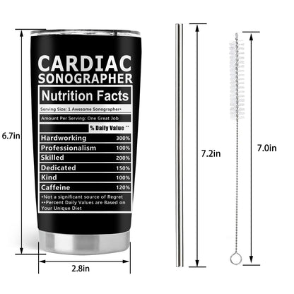 Cardiac Sonographer Gifts, Ultrasound Tech Student Gifts, 20oz Stainless Steel Tumbler with Lid Straw