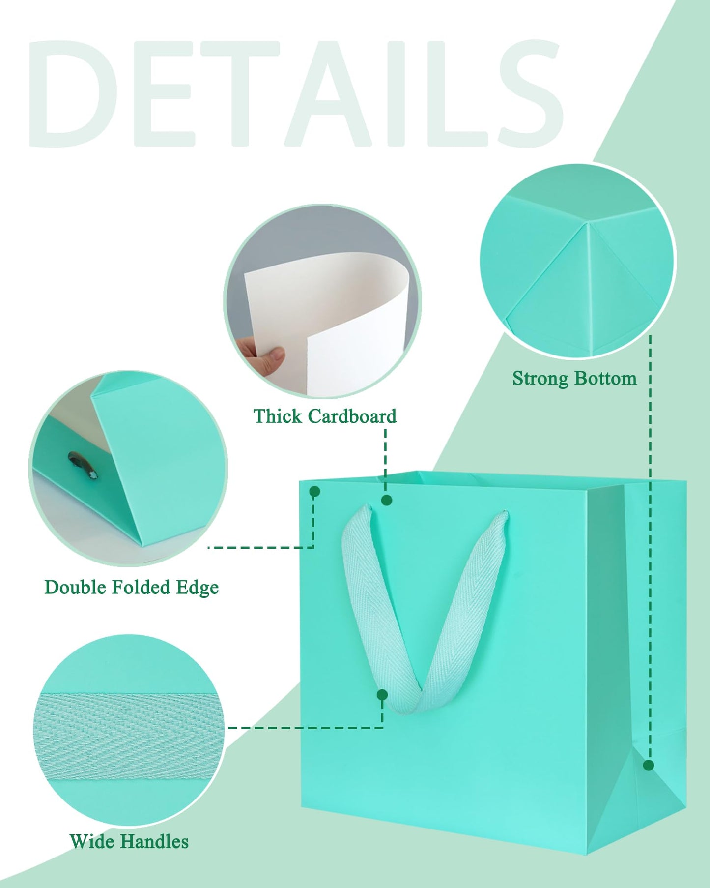 KEYYOOMY Mini Teal Blue Gift Bags with Handles Wide Bottom Gift Bags with Tissue Paper Party Favor Bag Goodie Bag for Wedding Birthday Christmas Shopping Business (10 CT, 4x4x2 Inch, Teal Blue)
