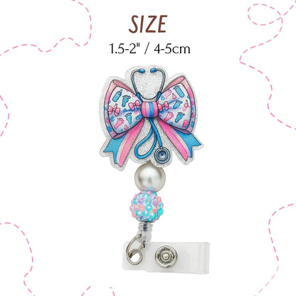 Labor and Delivery Badge Reel Pastel Ribbon Stethoscope Cute Bottle Footprint Nurse ID Name Holder Retractable Clip Medical Work Accessories Gifts for Maternity NICU OB Pediatric Postpartum Midwife