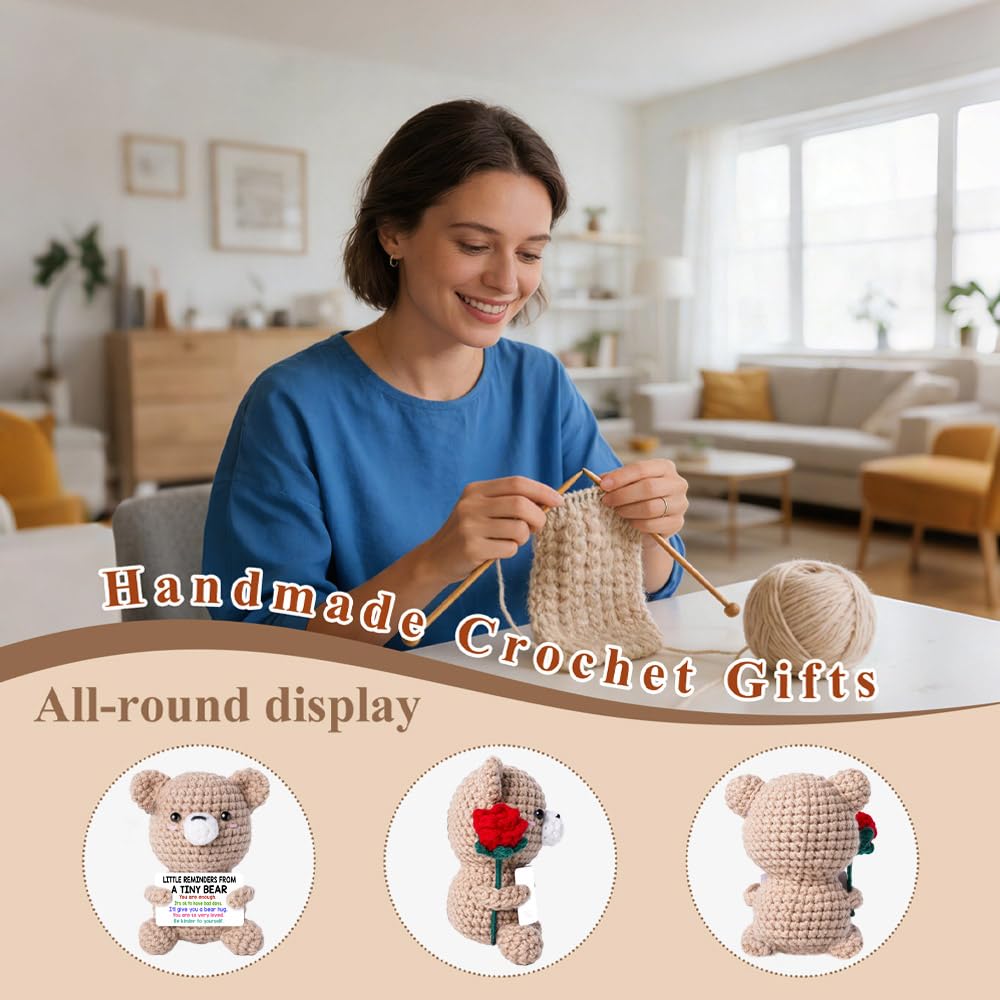 Emotional Support Crochet Bear Handmade Crochet Bears Get A Hug Bear Gifts for Women Friends Coworker