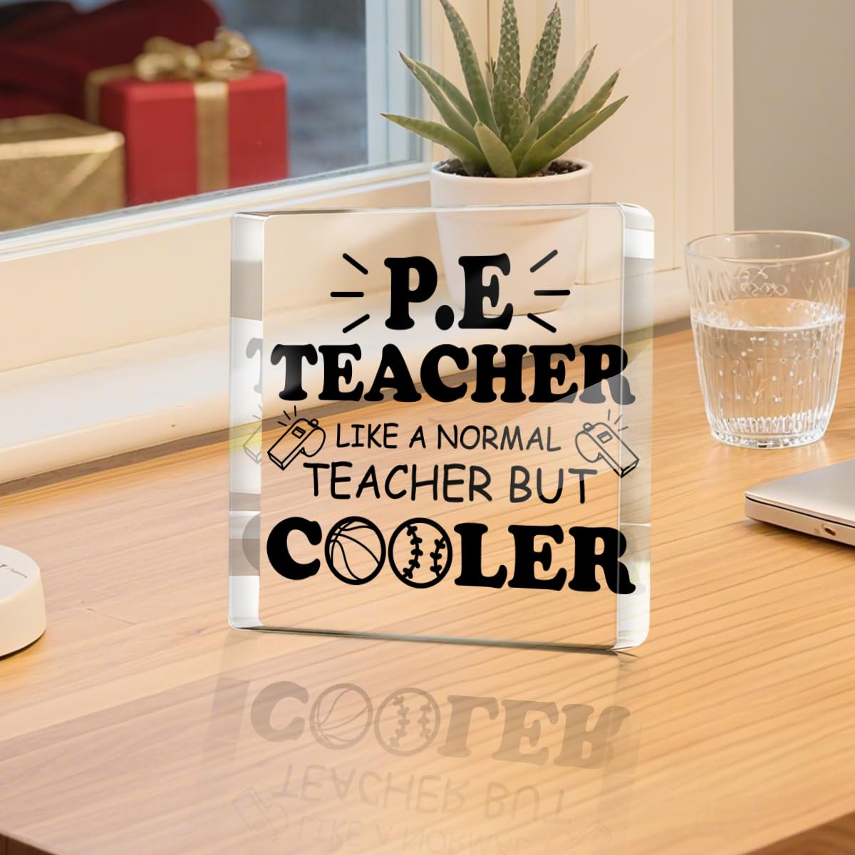 Physical Education Teacher Gift, Like a Normal Teacher But Cooler Acrylic Plaque Decor, Thank You Teacher's Day Gifts for PE Teachers Coach, Desk Decorative Signs for Home Desktop Shelf Cubicle