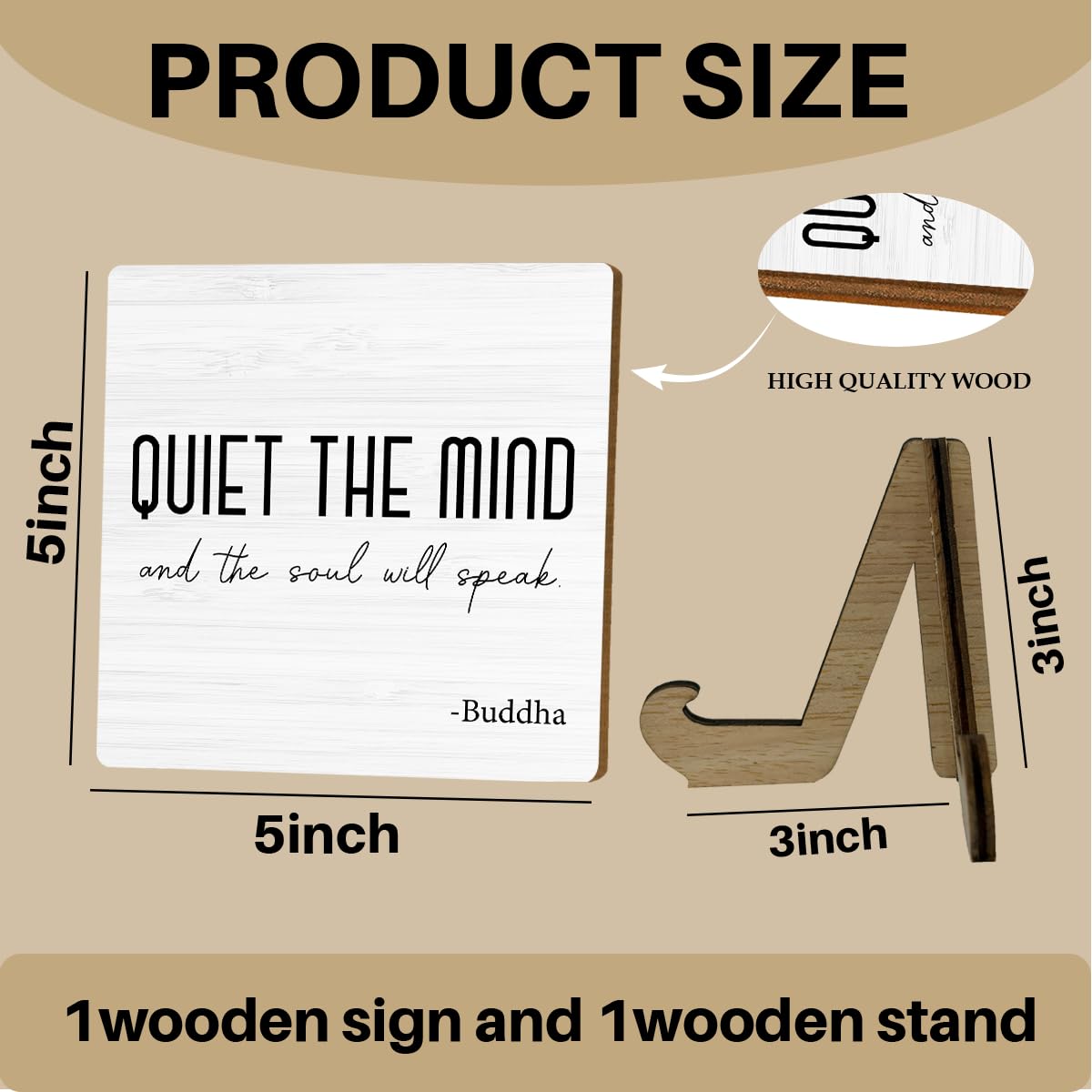 Zen Decor, Meditation Accessories, Spiritual Decorations, Zen Meditation Gifts for Office Yoga Room Bedroom Decors, Quiet The Mind And The Soul Will Speak Sign Wood Plaque with Wood Stand
