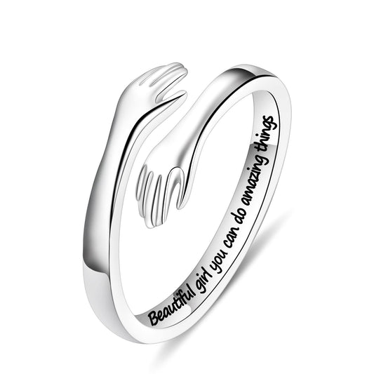 Yesteel Mothers Day Gifts - S925 Sterling Silver Hug Ring for Women Teen Girls, Adjustable Ring Jewelry Mothers Day Birthday Gifts for Daughters Mom Sister Wife Friends Grandma