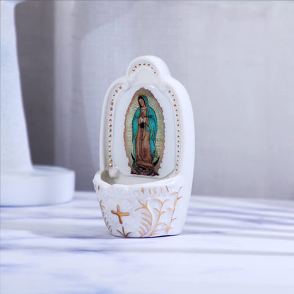 KOMI Porcelain Catholic Holy Water Font Our Lady of Guadalupe Holy Water Font for Entrance of Home Church Wall Hanging Decor Gift for First Communion Confirmation Housewarming Catholic