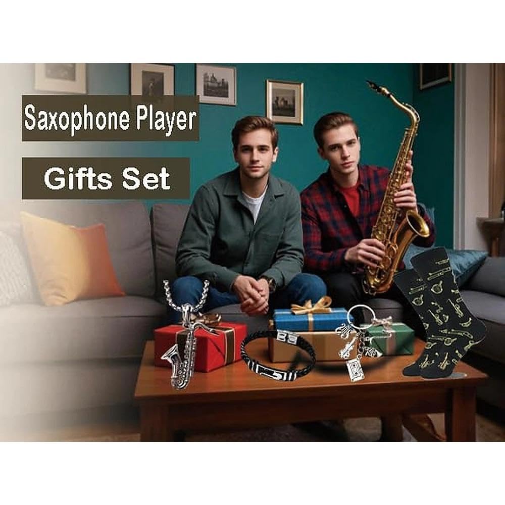Saxophone Gifts for Men, 4pcs Gift Set for Saxophone Lovers, Music Present Gifts Set With Funny Novelty Socks