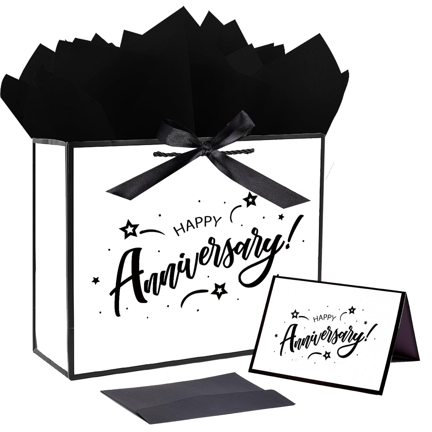 JWSCYSY 12.6" Large White and Metallic Black Happy Anniversary Paper Bag