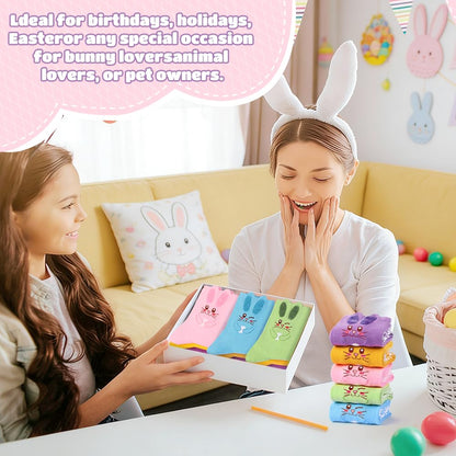 Vellibring 5 Pack Easter Bunny Socks Gifts for Women Cute Fuzzy Novelty Funny Colorful Rabbit Socks Easter Birthday Gifts for Girls Mom Sister