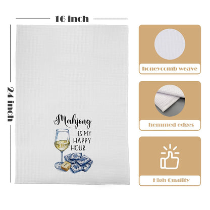 Mahjong Gifts Kitchen Decor - Mah Jong Wine Decorative Waffle Weave Dish Towels for Kitchen, Mah Jong Tea Hand Towels, Wine Gifts for Women, 16x24 Inch