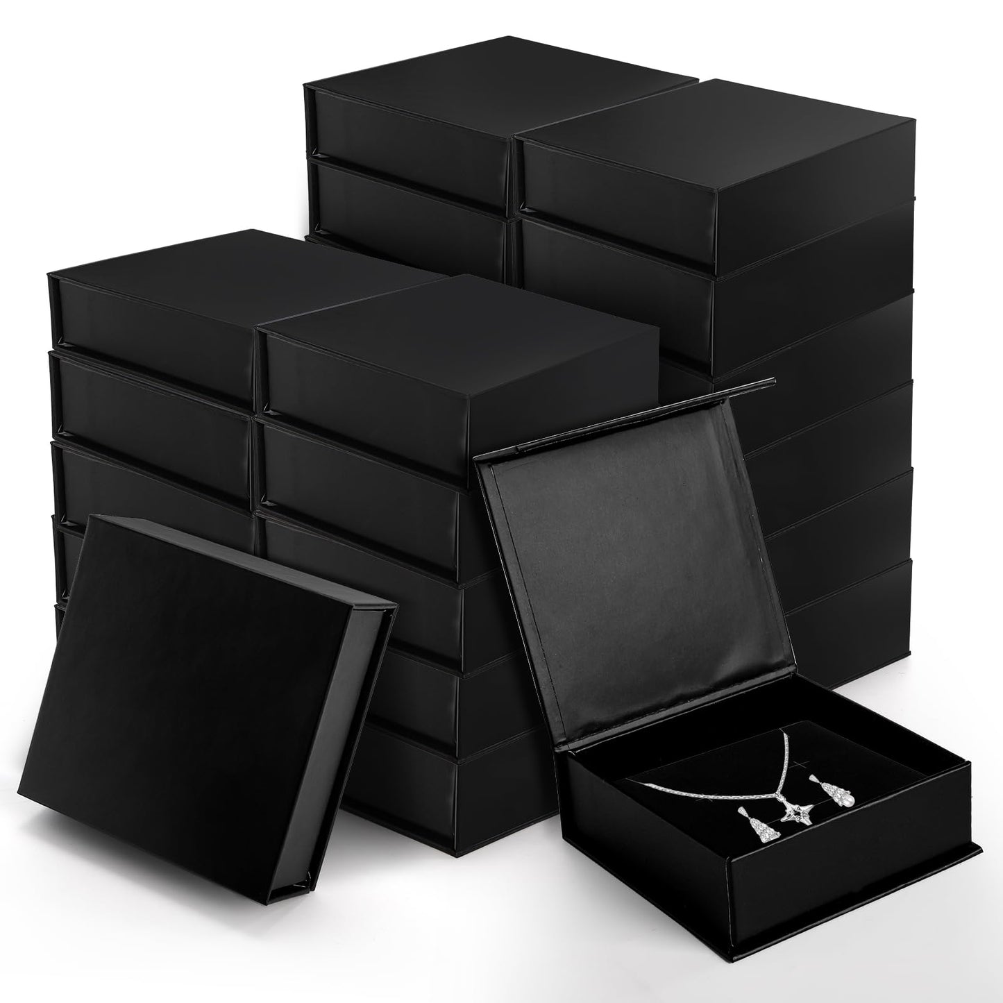 Covzoe 24 Pack Cardboard Jewelry Boxes, 3.6 x 3.6 x 1.3 Inch Small Jewelry Gift Boxes with Sponge Filled and Lid, Jewelry Storage Display Case for Necklace Earring Ring, Black