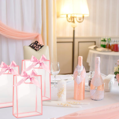 ZJHiome Clear Gift Bags with Handle, 8 PCS PVC Gift Bag with Ribbon Bow for Christmas Easter Wedding Baby Shower Birthday Party(Pink)