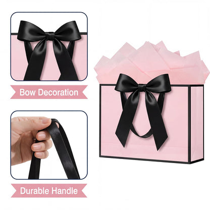 Laidans 13" Gift Bag with Handles and Bow Ribbon, Large Gift Bag with 3 Tissue Paper and 1 Card for Birthdays, Baby Showers, Wedding, Bridal Showers, Mother's Day (Light Pink)