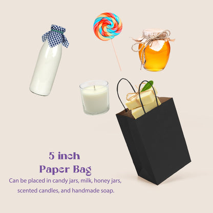MESHA Black Gift Bags 5.25x3.75x8 Inch 50 Pack Small Black Paper Bags with Handles Bulk for Small Business Birthday Wedding Party Favor