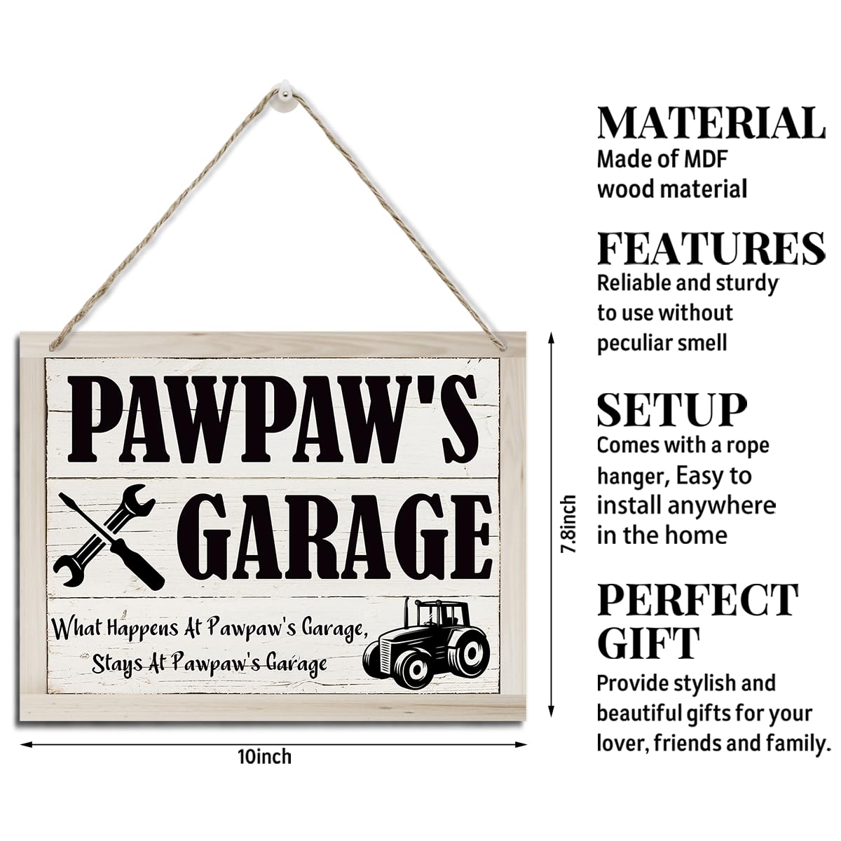 Rustic Pawpaw Wood Sign - Hanging Wall Plaque Decor for Farmhouse & Funny Garage - Father's Day Gift