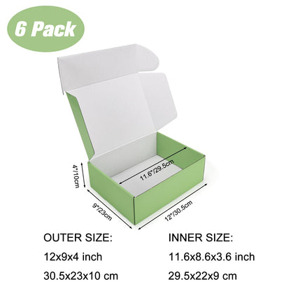 PHAREGE 12x9x4 inch Gift Shipping Boxes Bulk 6 Pack Green, Tab Lock Tuck Top Mailing Boxes for Packaging Small Business, Medium Cardboard Mailer Boxes for Wrapping Present