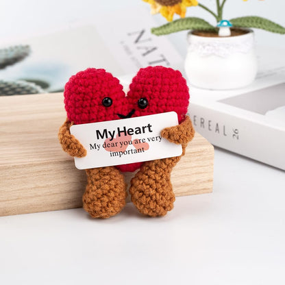 Mini Crochet Positive Love Heart Gifts, Knitted Pocket Hug Emotional Support Desk Decor, Cute Funny Christmas Valentine Birthday Gift for Friends Couple Lover Children Family (My Heart)