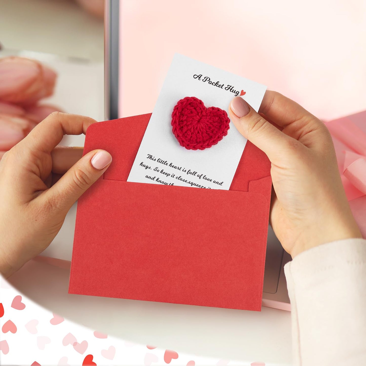 Little Pocket Heart Hug Cards 6 Pack Keepsake Long Social Distancing Thinking of You Encouragement Sentimental Inspirational Positivity Handmade Crochet Love for Vacation Festival All Occasion