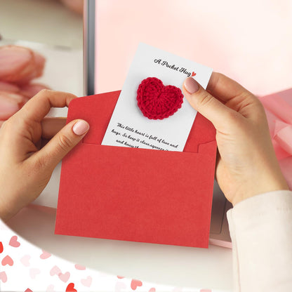 Little Pocket Heart Hug Cards 6 Pack Keepsake Long Social Distancing Thinking of You Encouragement Sentimental Inspirational Positivity Handmade Crochet Love for Vacation Festival All Occasion