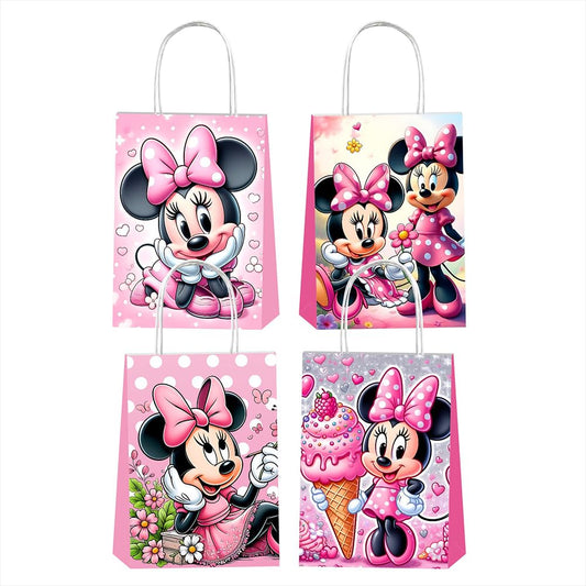 DSOE 12pcs Minnie Party Gift Bags with Handles,Boy and Girl Birthday Party Supplies for Minnie Party Decorations