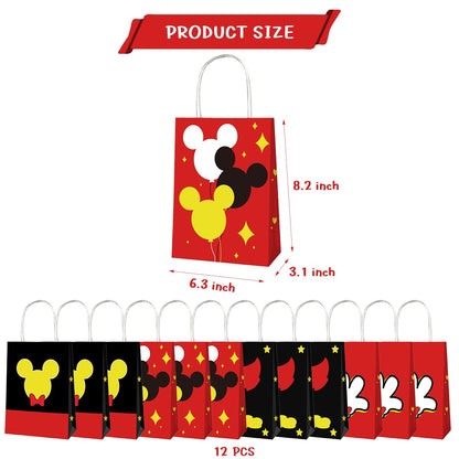 OU RUI 12Pcs Mouse Birthday Party Gift Bag Kids Birthday Candy Snack Carry Paper Bags Cartoon Mouse Theme Party Decoration Supplies