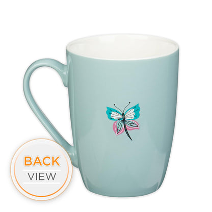 Christian Art Gifts Inspirational Microwave/Dishwasher Safe Ceramic Coffee & Tea Scripture Mug for Women: All Things Through Christ Encouraging Bible Verse, Cute Butterflies, Light Blue/White, 12 oz.