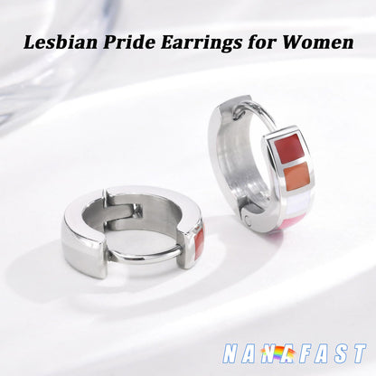 Nanafast Stainless Steel Rainbow Small Huggie Hoop Earrings LGBT Pride Earrings for Women Men Lesbian Bisexual Transgender Nonbinary Asexual Flag Earrings LGBTQ Pride Jewelry