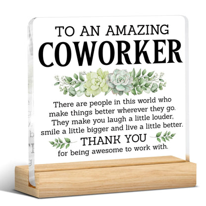 Thank You Gifts for Coworkers, Coworkers Appreciation Gifts for Women Men, Amazing Coworker Acrylic Desk Sign Decor