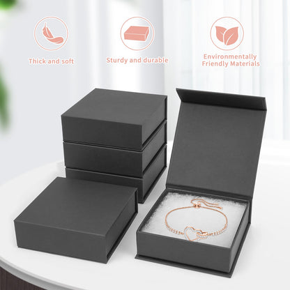 Mirgrime Jewelry Gift Boxes, 5 Pack 3.5x3.5x1 inch Small Jewelry Boxes, Cardboard Jewelry Box for Necklaces Bracelet Earring Ring(Black)