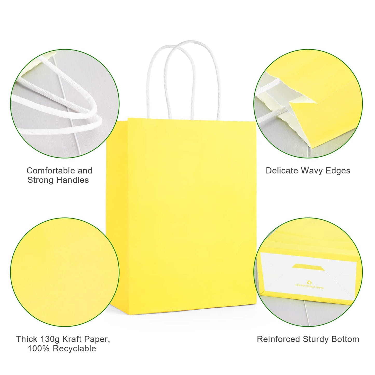 SIMPLECOOL 25pcs Small Paper Gift Bags with Handles 5.9x3.1x8.3 in. Favor Bags Goodie Bag Bulk for Party, Birthday, Wedding, Merchandise, Retail, Small Business, Arts, DIY Crafts – Yellow