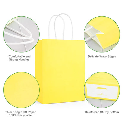 SIMPLECOOL 25pcs Small Paper Gift Bags with Handles 5.9x3.1x8.3 in. Favor Bags Goodie Bag Bulk for Party, Birthday, Wedding, Merchandise, Retail, Small Business, Arts, DIY Crafts – Yellow