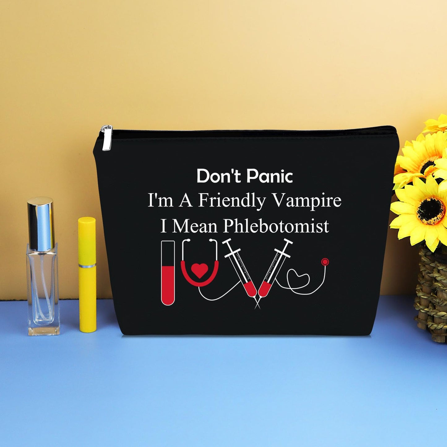 Phlebotomist Gifts for Women Makeup Bag Funny Nurses Phlebotomy Technician Graduation Gifts Black Cosmetic Bag Phlebotomist Appreciation Present Nurses Day Birthday Present Travel Zipper Pouch