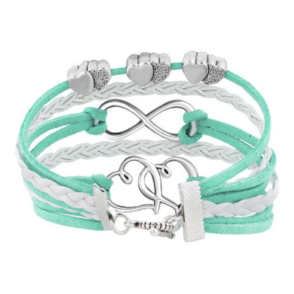 LovelyJewelry Leather Wrap Bracelets Girls Double Hearts Infinity Rope Wristband Bracelets