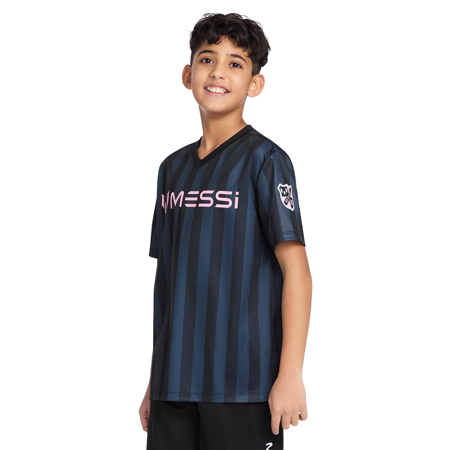 Messi Boys' Lifestyle Short Sleeve Top, Loose-fit V-Neck Shirt with Logo, Comfortable