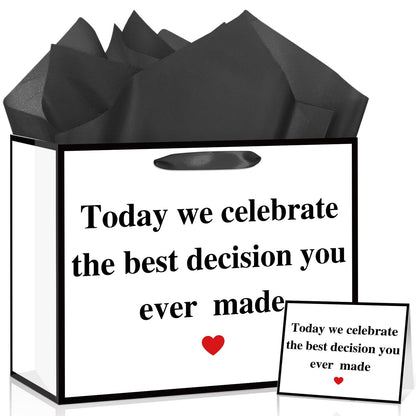 Woosytoo Anniversary Best Decision Gift Bags with Wrapping Paper and Card Wedding Anniversary Engagement Bridal Shower Decoration Supplies for Men Women Husband Wife Boyfriend Girlfriend