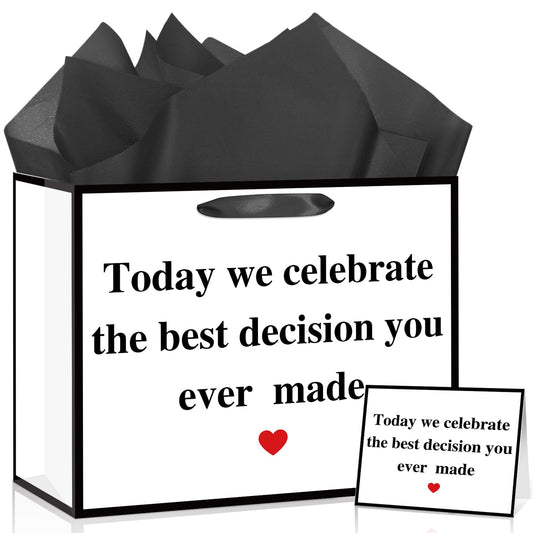 Woosytoo Anniversary Best Decision Gift Bags with Wrapping Paper and Card Wedding Anniversary Engagement Bridal Shower Decoration Supplies for Men Women Husband Wife Boyfriend Girlfriend