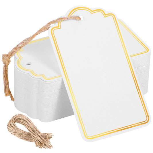 120 PCS Tags with String Gold Foil Metallic Gift Tags Writable Blank Tag for Baby Shower Birthday Wedding Presents Labeling Mother's Day DIY Craft Project 3.5''×2''