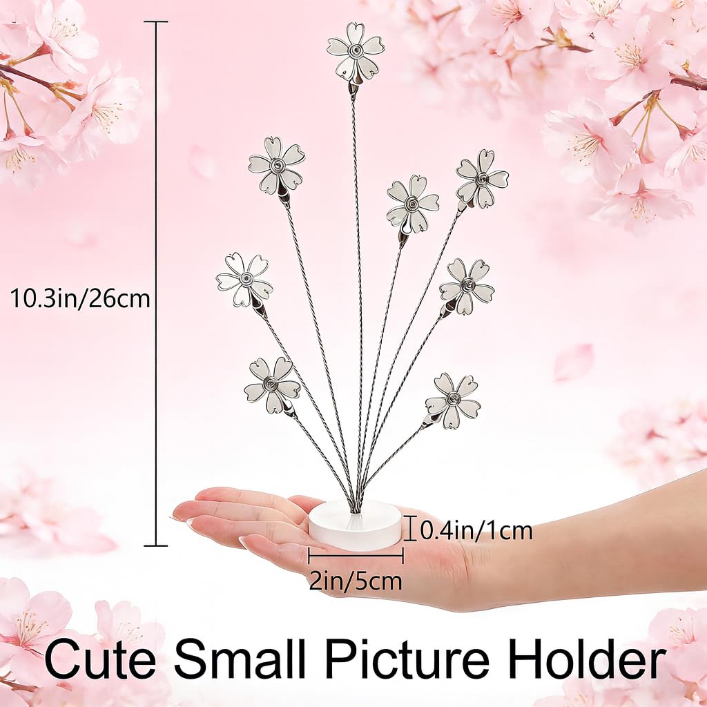 Hacaroa Photo Tree Holder with Clips, 8-Branch Gift Card Holder Christmas Money Family Tree Picture Stand for Greeting Cards, Memos, Notes, Wedding, Graduation, White Sakura