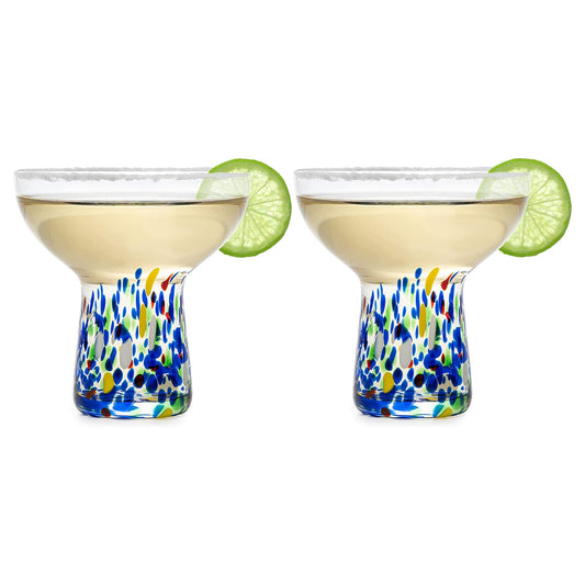 Large Stemless Margarita Glasses Set of 2-14oz Luxury Hand Blown Confetti Margaritas, Martini, Cocktails, Water, Wine, Dessert & Champagne Glasses Cinco de Mayo