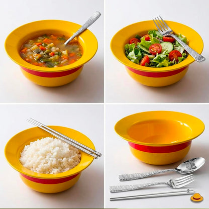 5-in-1 Gift Set - 7.5" Straw Hat Shaped Ceramic Bowl with Stainless Steel Utensils - Novelty Ramen Bowl for Noodles, Salad, Cereal - Unique Japanese Style Kitchen Decor Gift for Anime Lovers