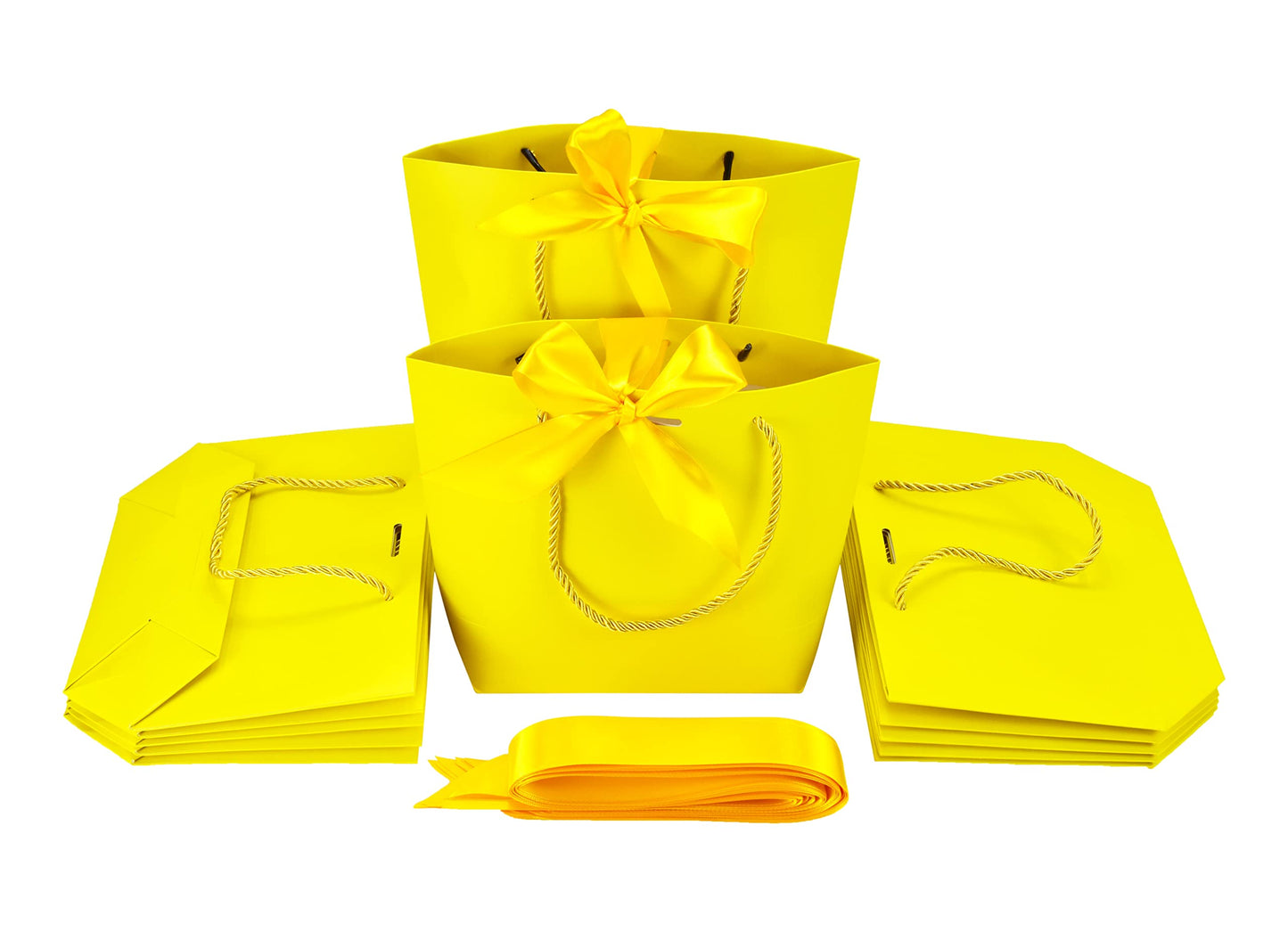 HUAPRINT Gift Bags with Handles,7.48×3.54×7.9 inches,Party Favor Bags with Bow Ribbon,12Pcs Yellow Paper Bags for Birthday Wedding Bridesmaid Present Celebration Holiday