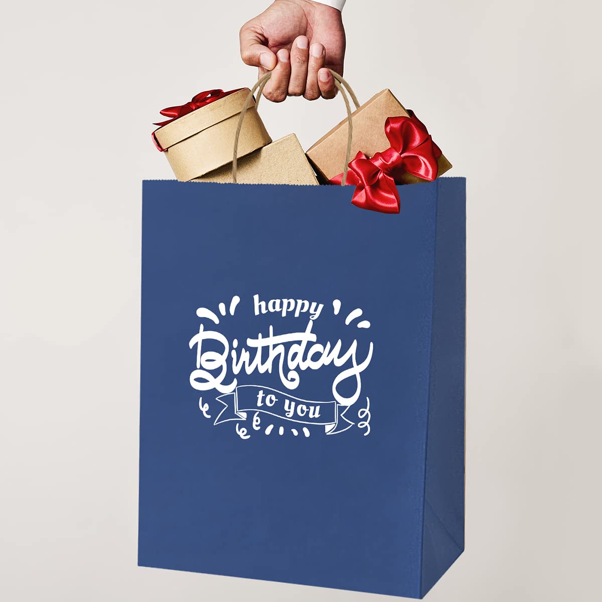 BagDream Gift Bags 10x5x13 25Pcs Kraft Paper Shopping Bags with Handles, for Gifts, Business, Merchandise, Retail, Birthday Party Favor, Navy Blue Recycled Paper Sacks