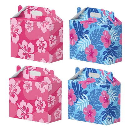 18 Pcs Cute Cartoon Pink Blue Hawaii Party Favor Boxes - Print Flower Patterns Gift Paper Boxes, Cartoon Themed for Hawaiian Bench Themed Decorations for Birthday Presents Decorations Supplies (18Pcs-boxes)