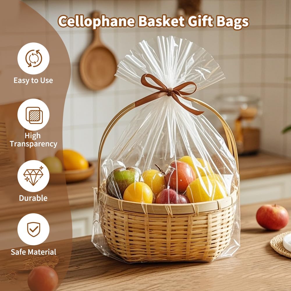 STPIYFZU 6PCS Large Cellophane Bags 30x40 Inch Christmas Clear Cellophane Wrap for Gift Baskets, 2.5 Mil Thick Clear Plastic Gift Bags for Christmas Birthday Baby Shower Wedding Raffles Party Favors