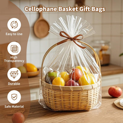 STPIYFZU 6PCS Large Cellophane Bags 30x40 Inch Christmas Clear Cellophane Wrap for Gift Baskets, 2.5 Mil Thick Clear Plastic Gift Bags for Christmas Birthday Baby Shower Wedding Raffles Party Favors