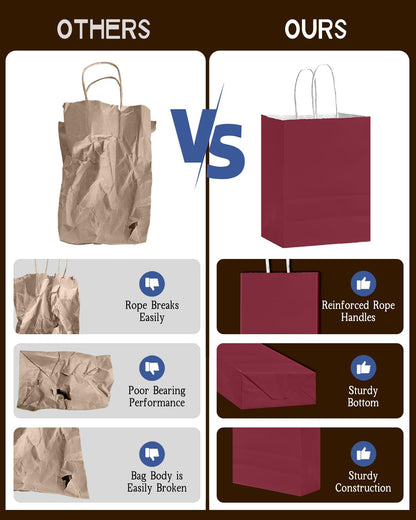 Bakepacker 24Pcs Paper Gift Bag with Handles Bulk Wine Red Paper Bags Multiple Uses (8.3"x6"x3.15", Small Size)