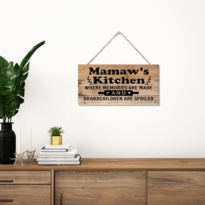 Mamaw's Kitchen Sign - Where Memories Are Made and Grandchildren are Spoiled, Mamaw Home Decor for Kitchen, Decorative Hanging Wall Plaque Wood Sign, Mamaw Gift from Grandson Granddaughter