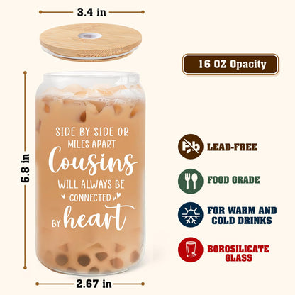 Cousin Gifts for Women - Female Cousin Christmas, Mothers Day, Birthday Gifts from Cousins - 16 oz Glass Cup with Lid and Straw